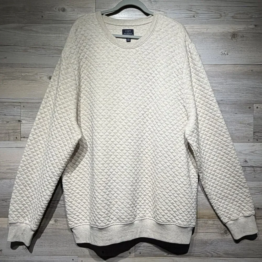 J. Crew Quilted Crewneck Sweatshirt Men’s XXL Oatmeal Beige Pullover Preppy Cozy